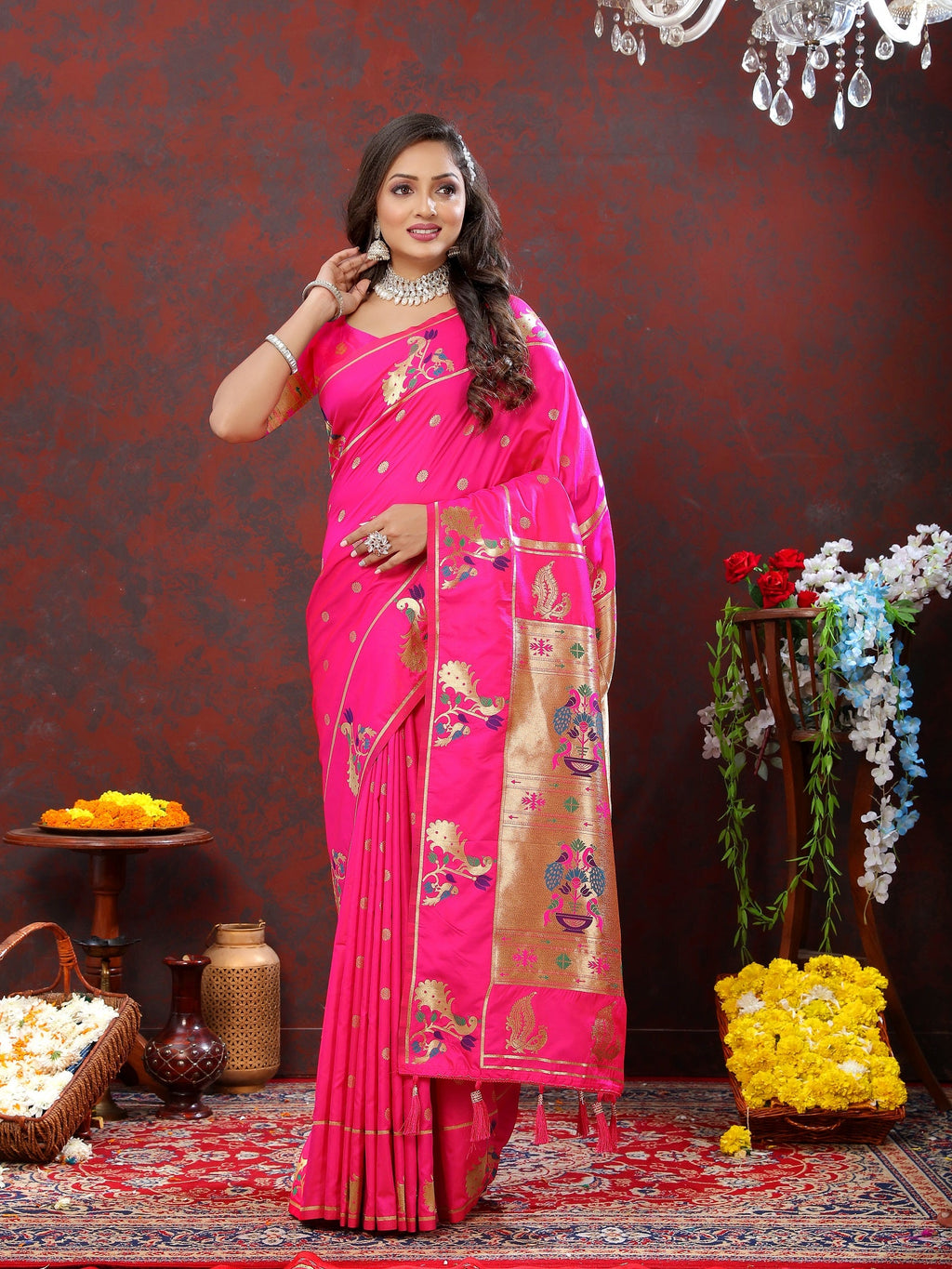 Vedant Vastram Rani Pink Color Paithani Silk Saree - Rani Pink