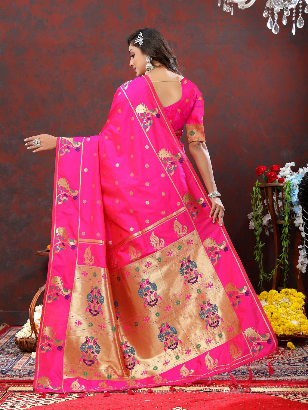 Vedant Vastram Rani Pink Color Paithani Silk Saree - Rani Pink