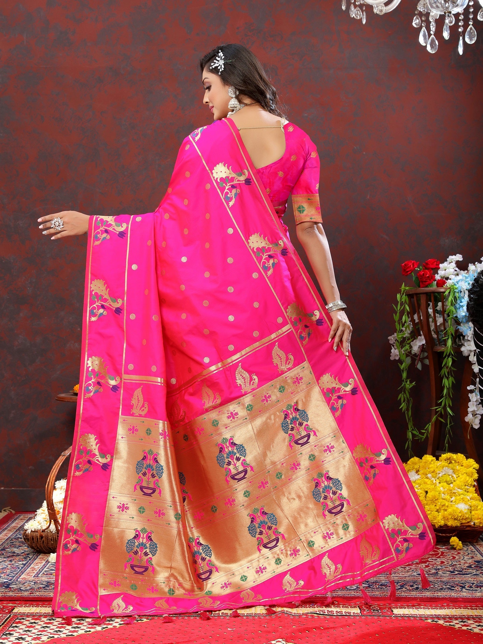 Vedant Vastram Rani Pink Color Paithani Silk Saree - Rani Pink