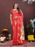 Vedant Vastram Red Color Paithani Silk Saree - Red