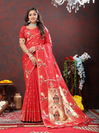 Vedant Vastram Red Color Paithani Silk Saree - Red
