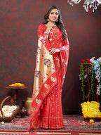 Vedant Vastram Red Color Paithani Silk Saree - Red
