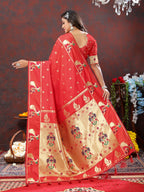 Vedant Vastram Red Color Paithani Silk Saree - Red
