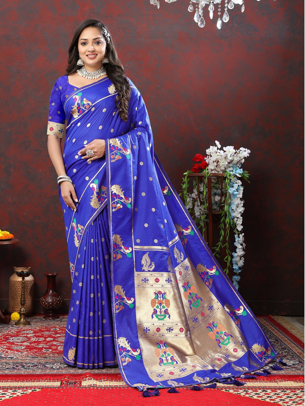Vedant Vastram Royal Blue Color Paithani Silk Saree - Royal Blue