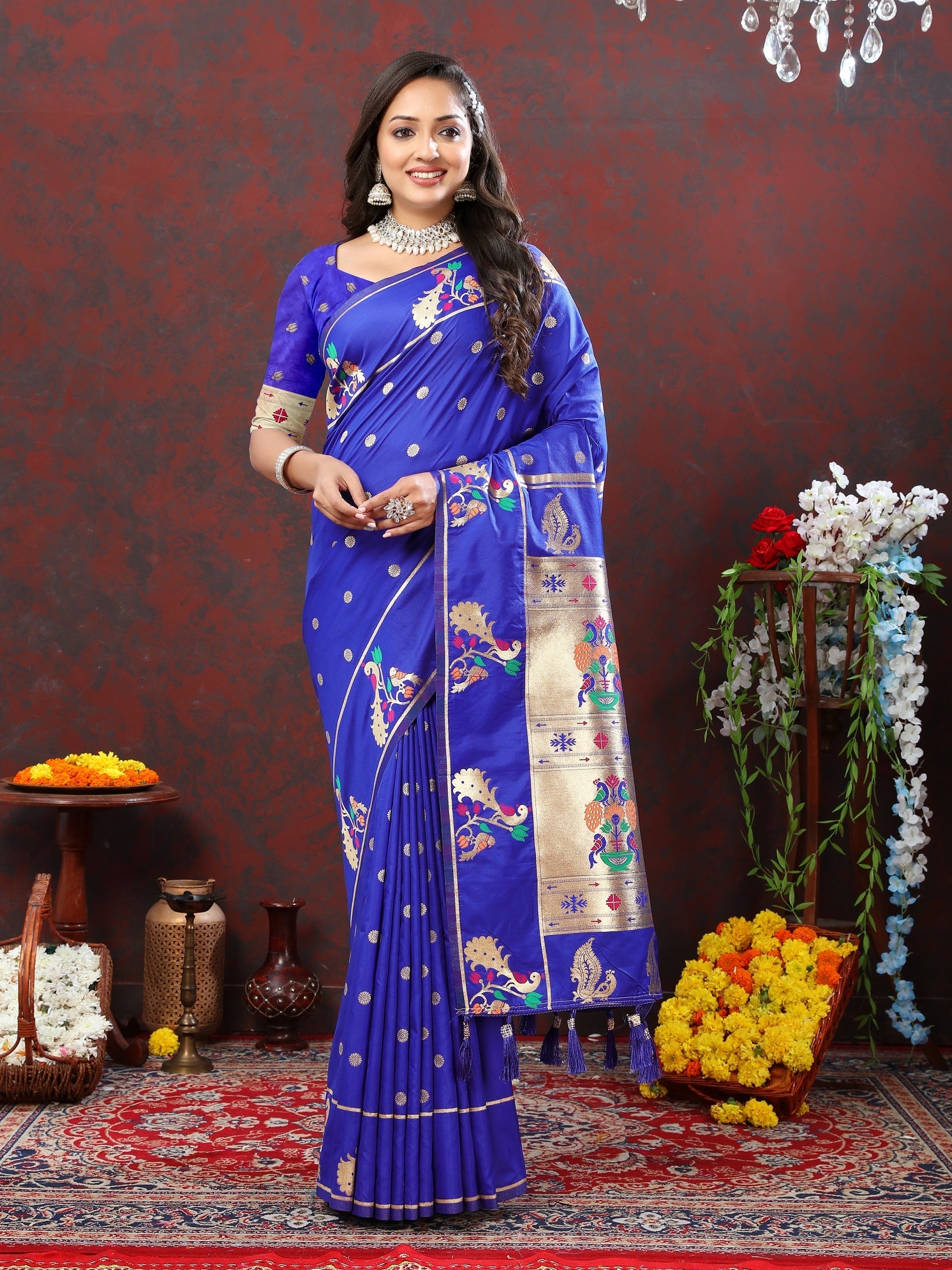 Vedant Vastram Royal Blue Color Paithani Silk Saree - Royal Blue