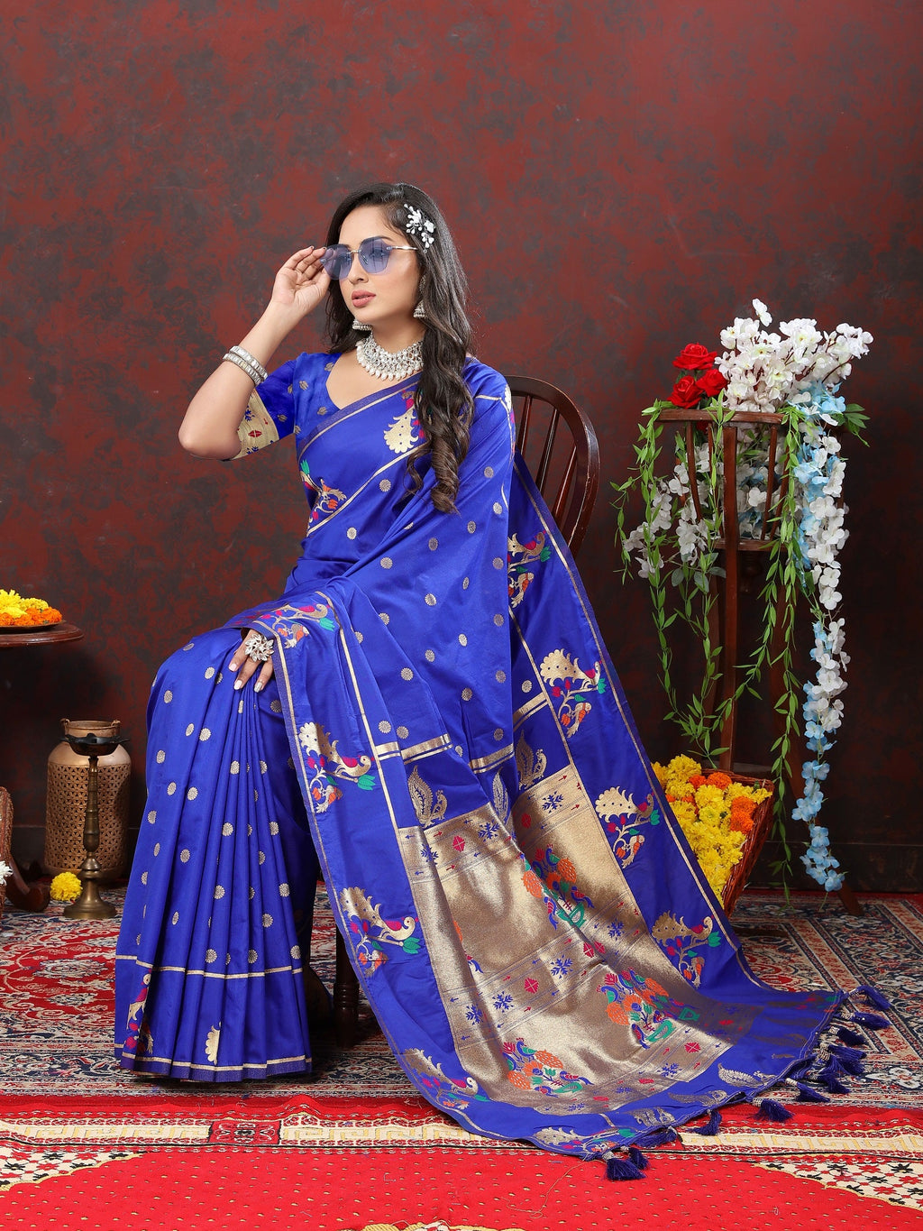 Vedant Vastram Royal Blue Color Paithani Silk Saree - Royal Blue