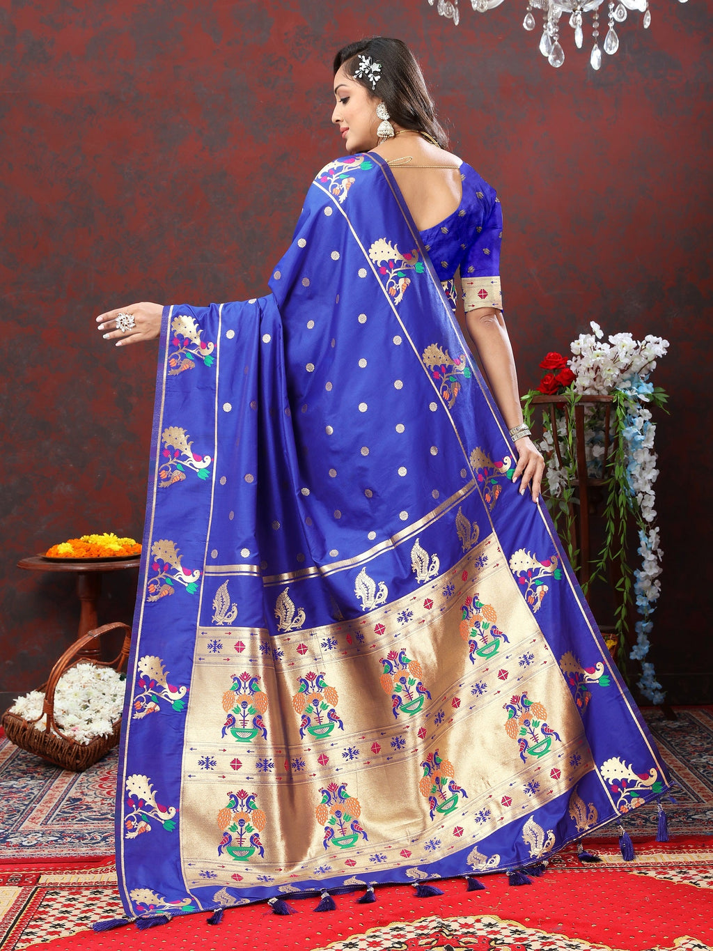 Vedant Vastram Royal Blue Color Paithani Silk Saree - Royal Blue