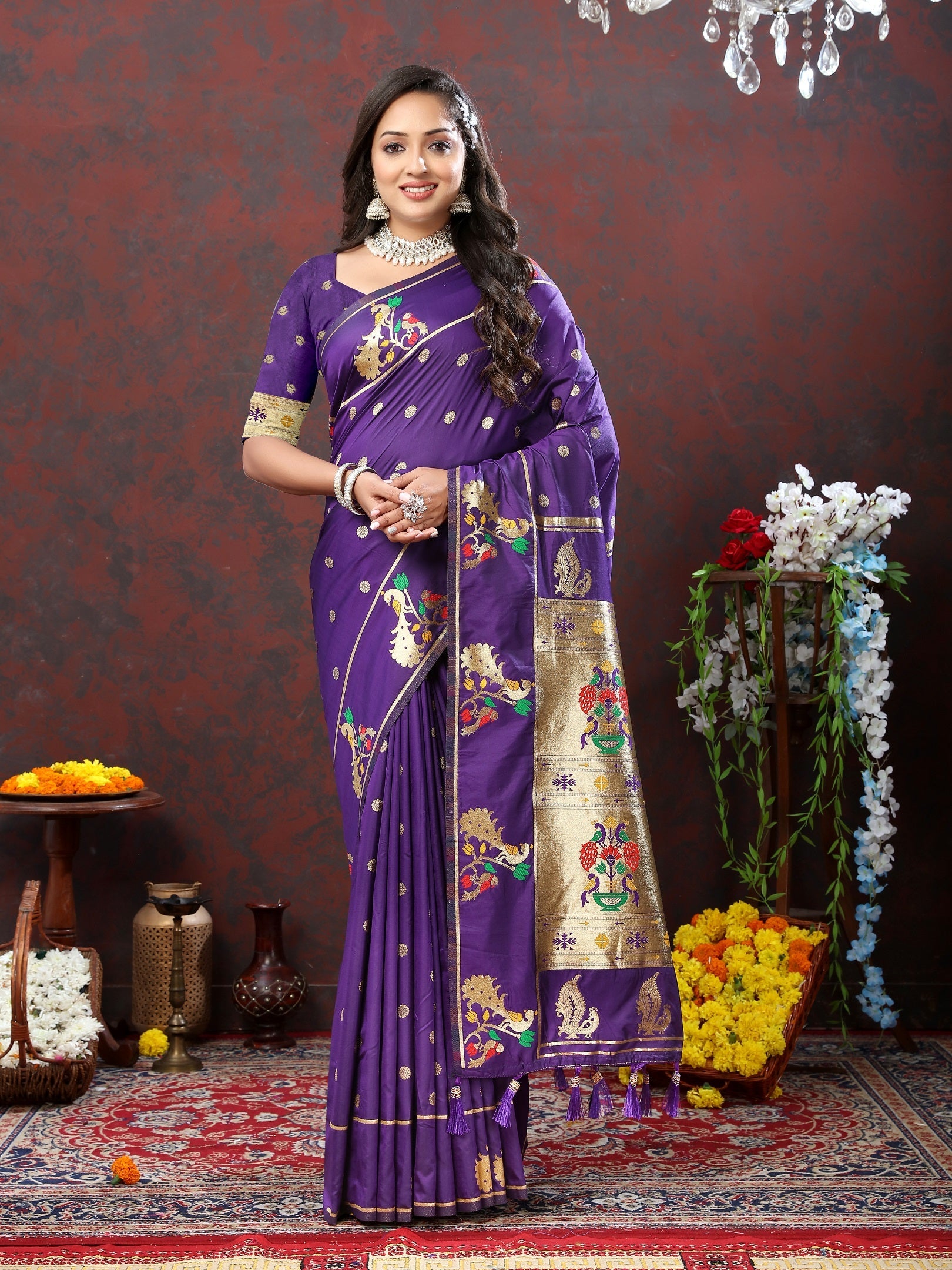 Vedant Vastram Violet Color Paithani Silk Saree - Violet