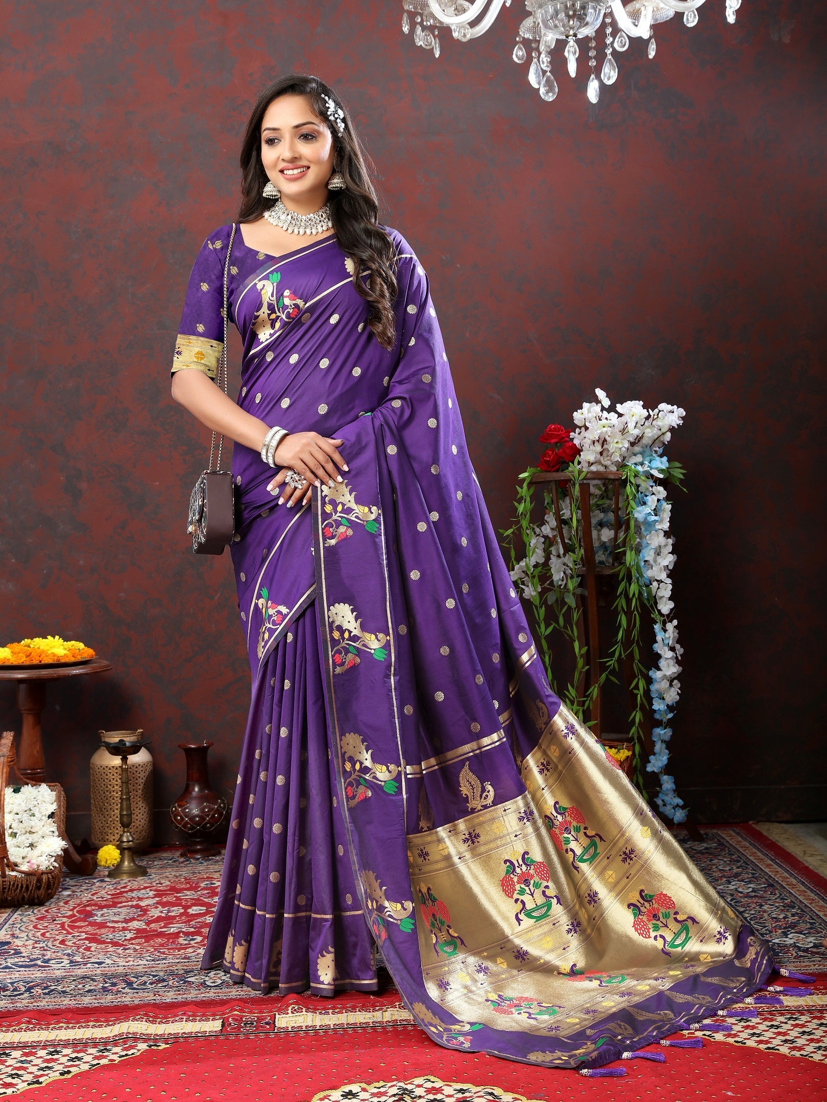 Vedant Vastram Violet Color Paithani Silk Saree - Violet