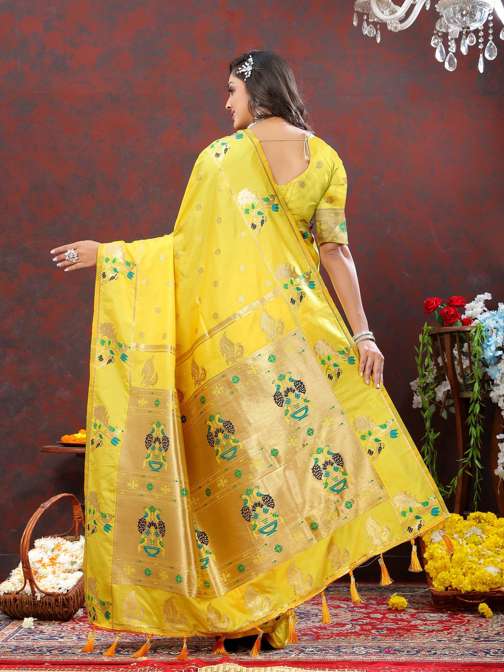 Vedant Vastram Yellow Color Paithani Silk Saree - Yellow