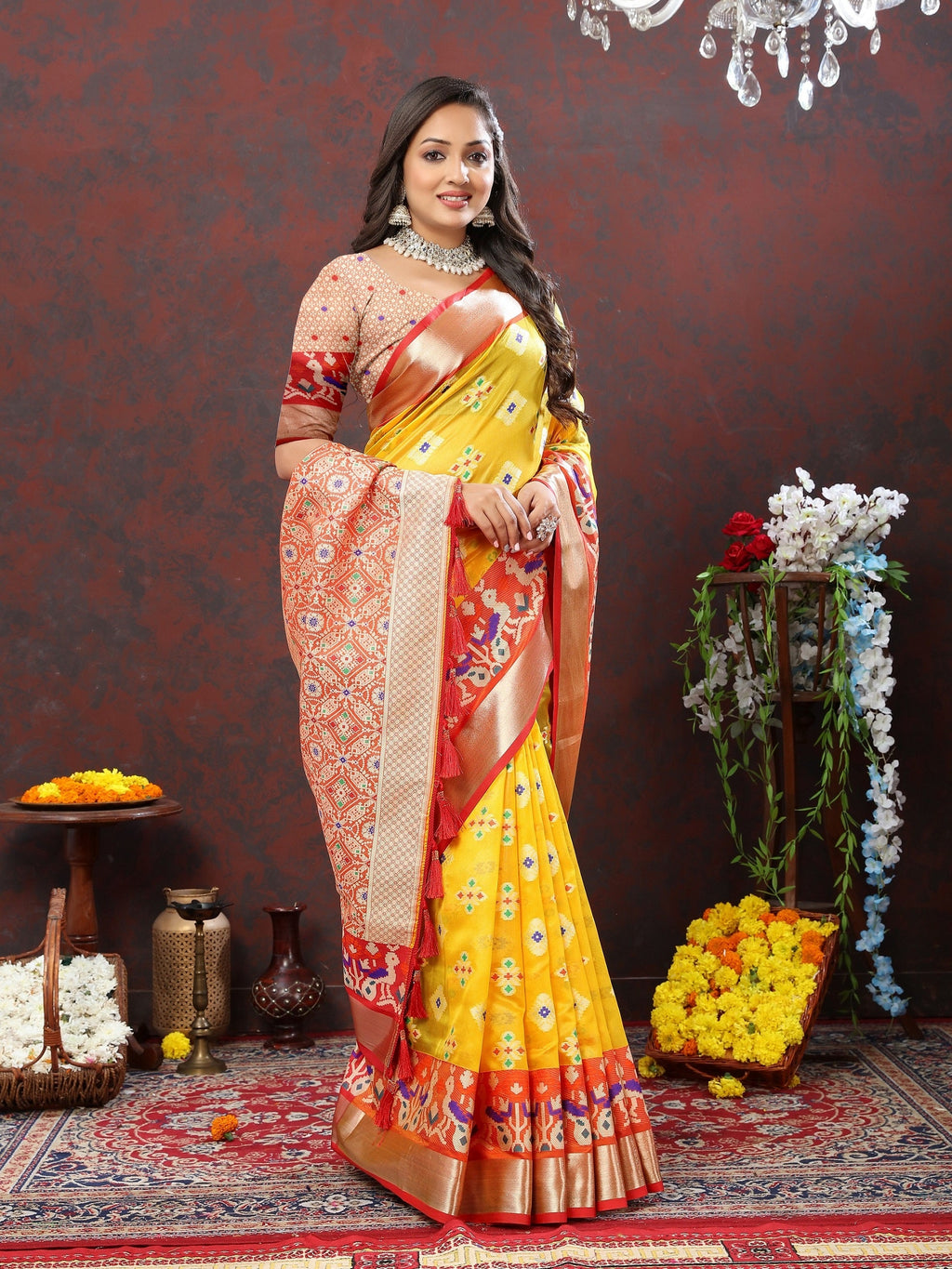 Vedant Vastram Mustard Color Kanjeevaram Patola Silk Saree - Mustard