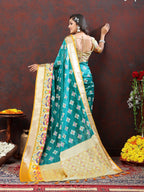 Vedant Vastram Rama Color Kanjeevaram Patola Silk Saree - Rama
