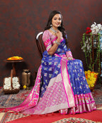 Vedant Vastram Royal Blue Color Kanjeevaram Patola Silk Saree - Royal Blue