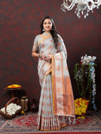 Vedant Vastram Grey Color Kanjeevaram Cotton Silk Saree - Grey
