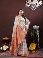 Vedant Vastram Grey Color Kanjeevaram Cotton Silk Saree - Grey
