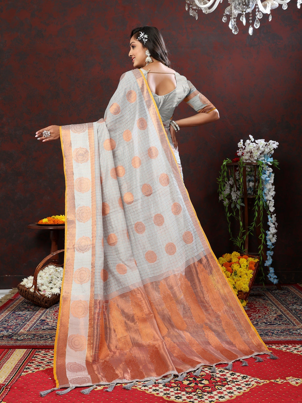 Vedant Vastram Grey Color Kanjeevaram Cotton Silk Saree - Grey