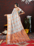 Vedant Vastram Grey Color Kanjeevaram Cotton Silk Saree - Grey