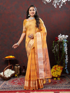 Vedant Vastram Mustard Color Kanjeevaram Cotton Silk Saree - Mustard