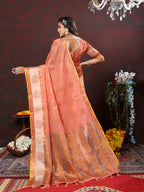 Vedant Vastram Peach Color Kanjeevaram Cotton Silk Saree - Peach