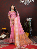 Vedant Vastram Pink Color Kanjeevaram Cotton Silk Saree - Pink