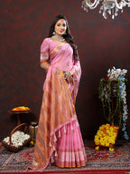 Vedant Vastram Pink Color Kanjeevaram Cotton Silk Saree - Pink