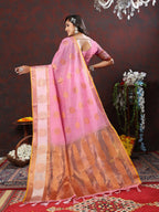 Vedant Vastram Pink Color Kanjeevaram Cotton Silk Saree - Pink