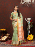 Vedant Vastram Pista Color Kanjeevaram Cotton Silk Saree - Pista