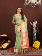 Vedant Vastram Pista Color Kanjeevaram Cotton Silk Saree - Pista