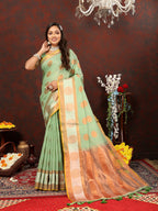 Vedant Vastram Pista Color Kanjeevaram Cotton Silk Saree - Pista