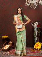 Vedant Vastram Pista Color Kanjeevaram Cotton Silk Saree - Pista