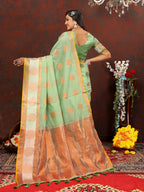 Vedant Vastram Pista Color Kanjeevaram Cotton Silk Saree - Pista