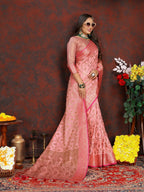 Vedant Vastram Baby Pink Color Banarasi Silk Saree - Baby Pink