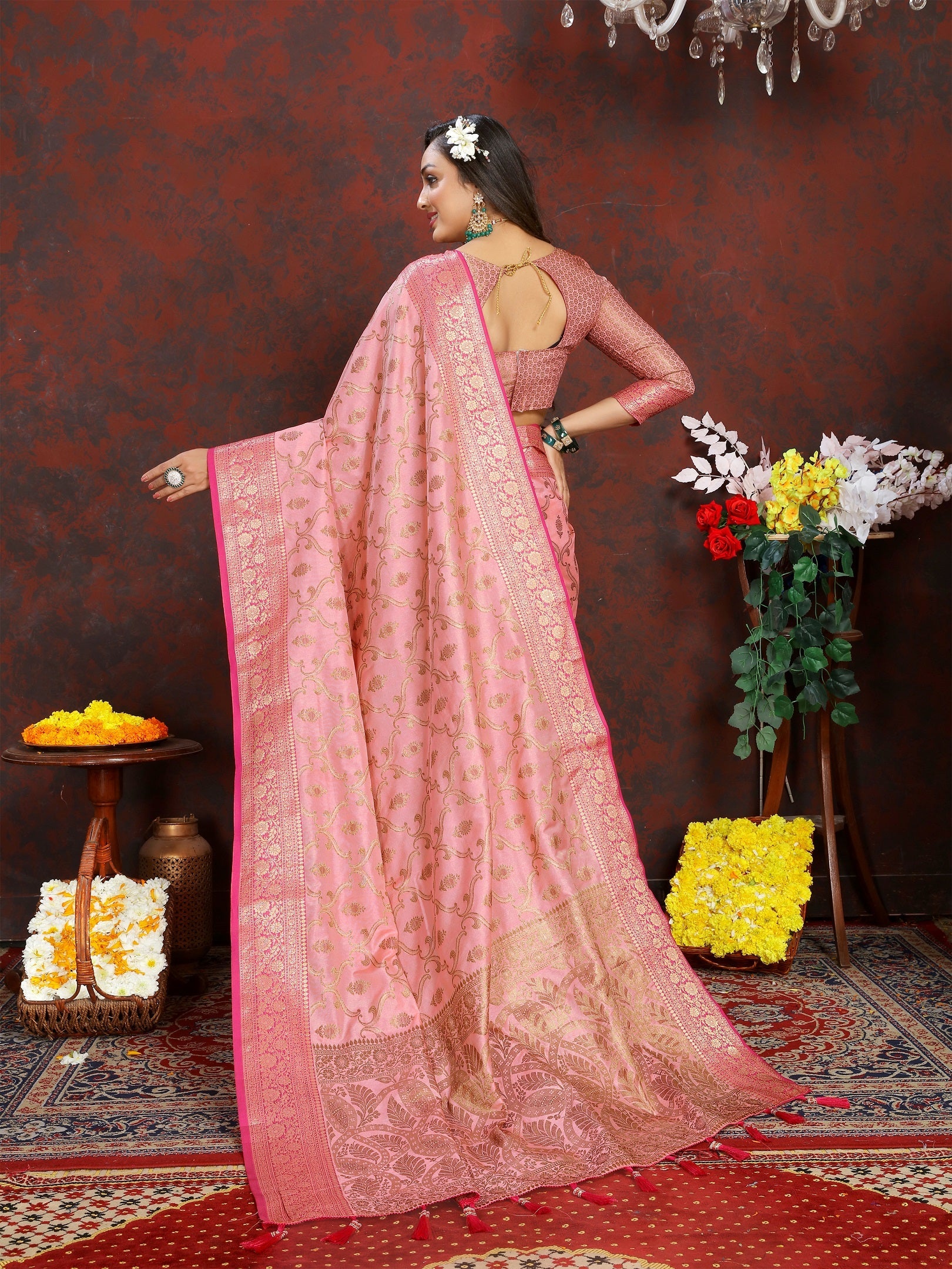 Vedant Vastram Baby Pink Color Banarasi Silk Saree - Baby Pink