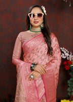 Vedant Vastram Baby Pink Color Banarasi Silk Saree - Baby Pink