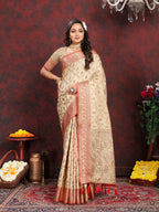 Vedant Vastram Beige Color Banarasi Silk Saree - Beige