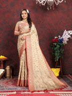 Vedant Vastram Beige Color Banarasi Silk Saree - Beige