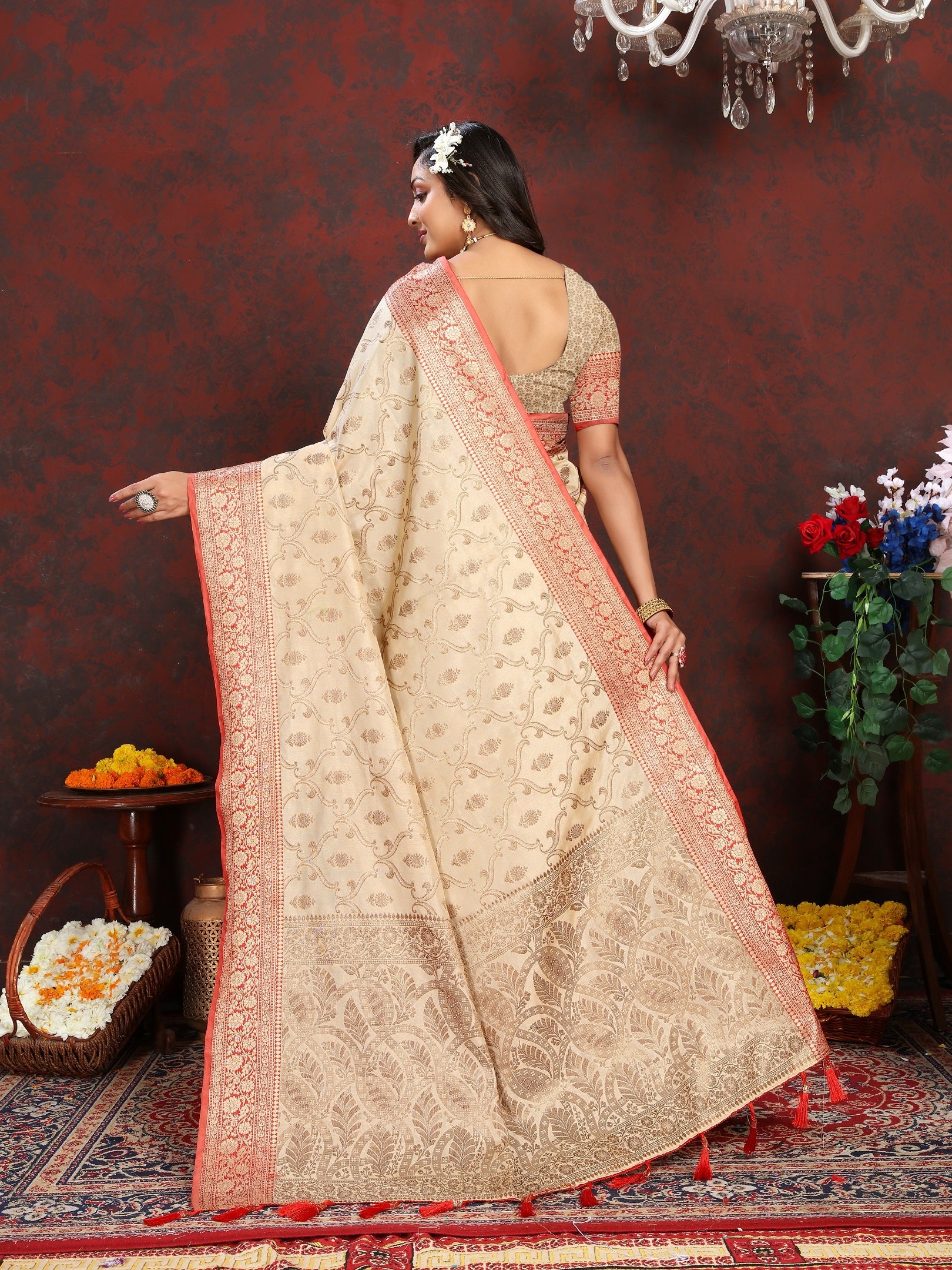 Vedant Vastram Beige Color Banarasi Silk Saree - Beige