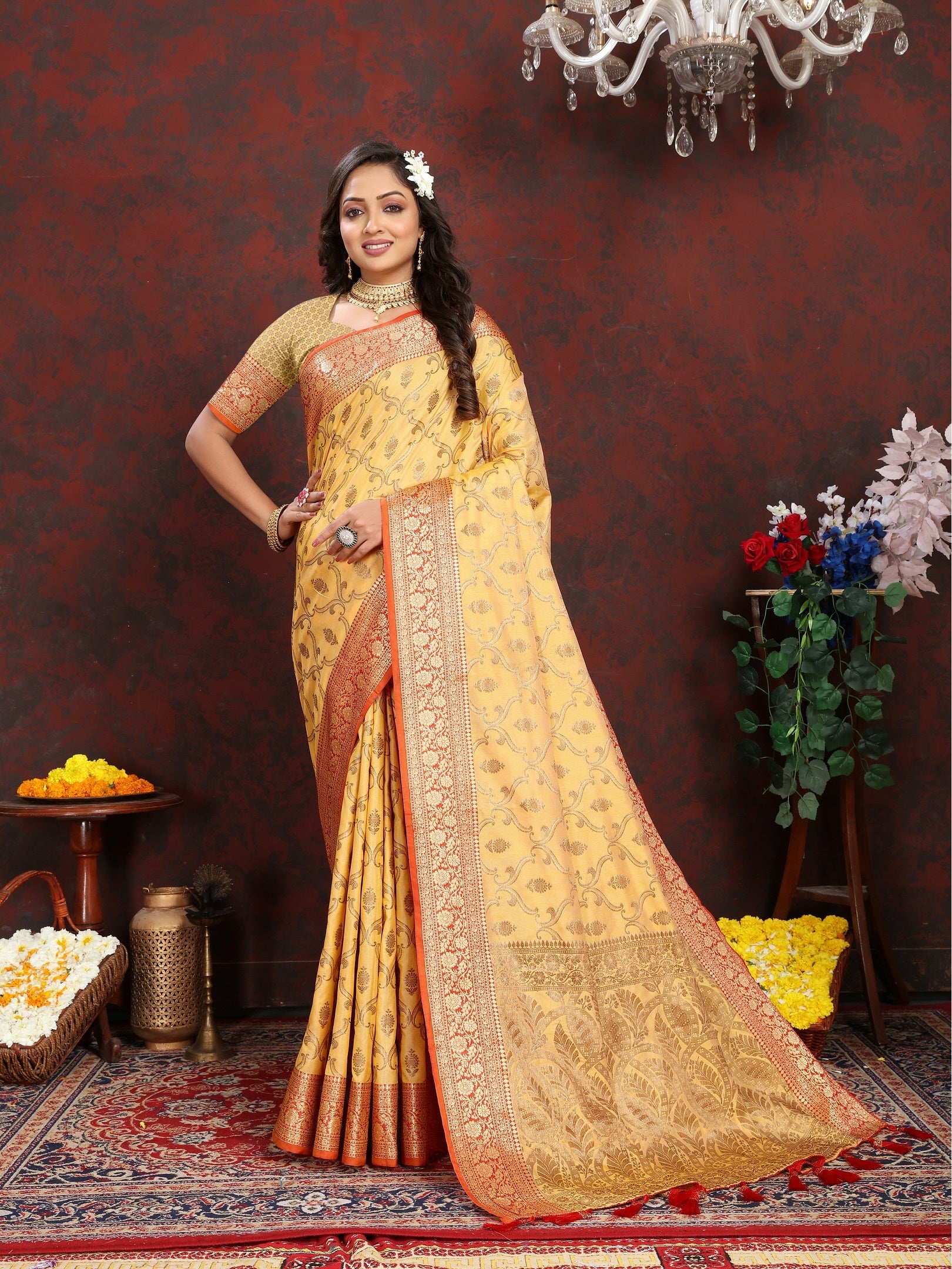 Vedant Vastram Mustard Color Banarasi Silk Saree - Mustard