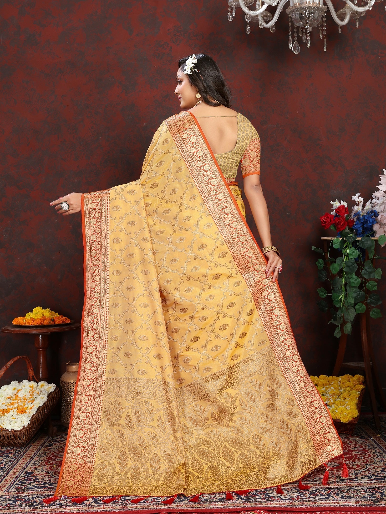 Vedant Vastram Mustard Color Banarasi Silk Saree - Mustard