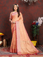 Vedant Vastram Peach Color Banarasi Silk Saree - Peach