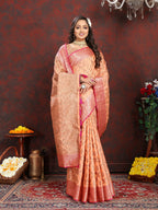 Vedant Vastram Peach Color Banarasi Silk Saree - Peach