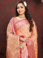 Vedant Vastram Peach Color Banarasi Silk Saree - Peach