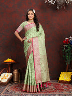 Vedant Vastram Pista Color Banarasi Silk Saree - Pista