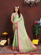 Vedant Vastram Pista Color Banarasi Silk Saree - Pista