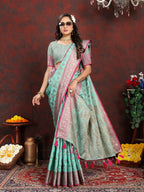 Vedant Vastram Turquoise Color Banarasi Silk Saree - Turquoise
