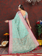 Vedant Vastram Turquoise Color Banarasi Silk Saree - Turquoise