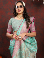 Vedant Vastram Turquoise Color Banarasi Silk Saree - Turquoise