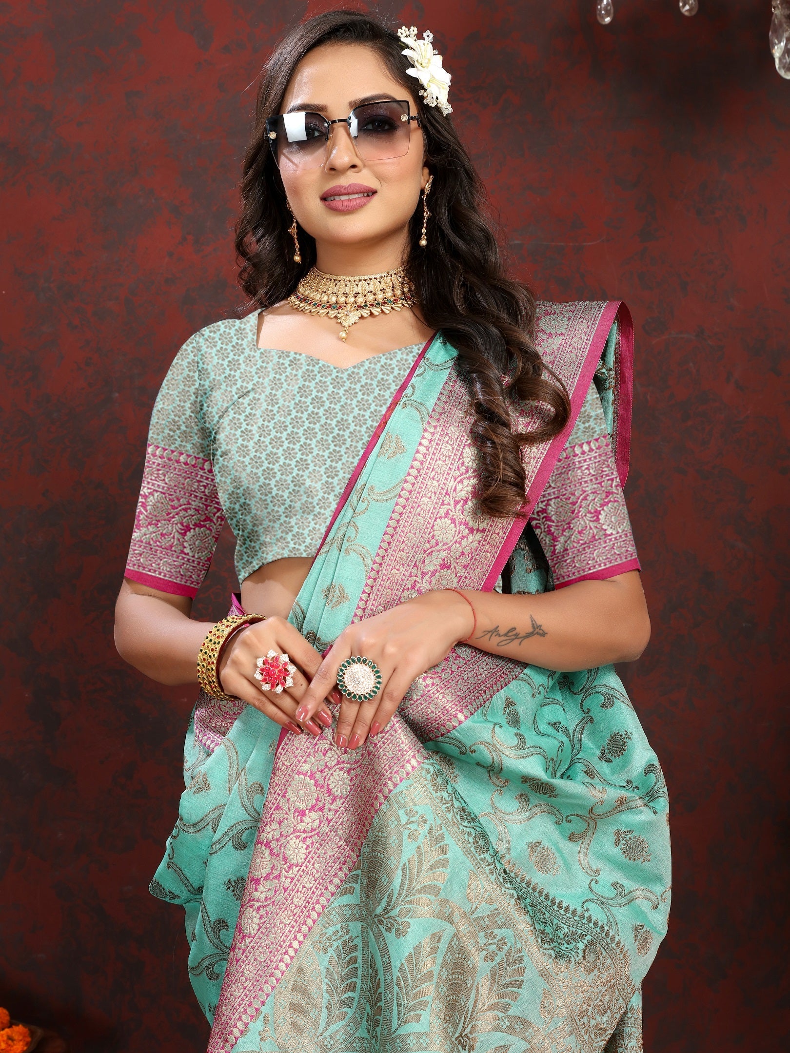 Vedant Vastram Turquoise Color Banarasi Silk Saree - Turquoise