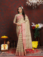 Vedant Vastram Beige Color Banarasi Silk Saree - Beige