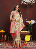 Vedant Vastram Beige Color Banarasi Silk Saree - Beige